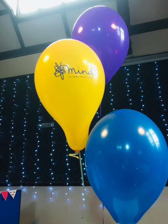 MIND Balloon used at Charity Night Race Event organised by two Wirral Met Hospitality and Catering Tutors