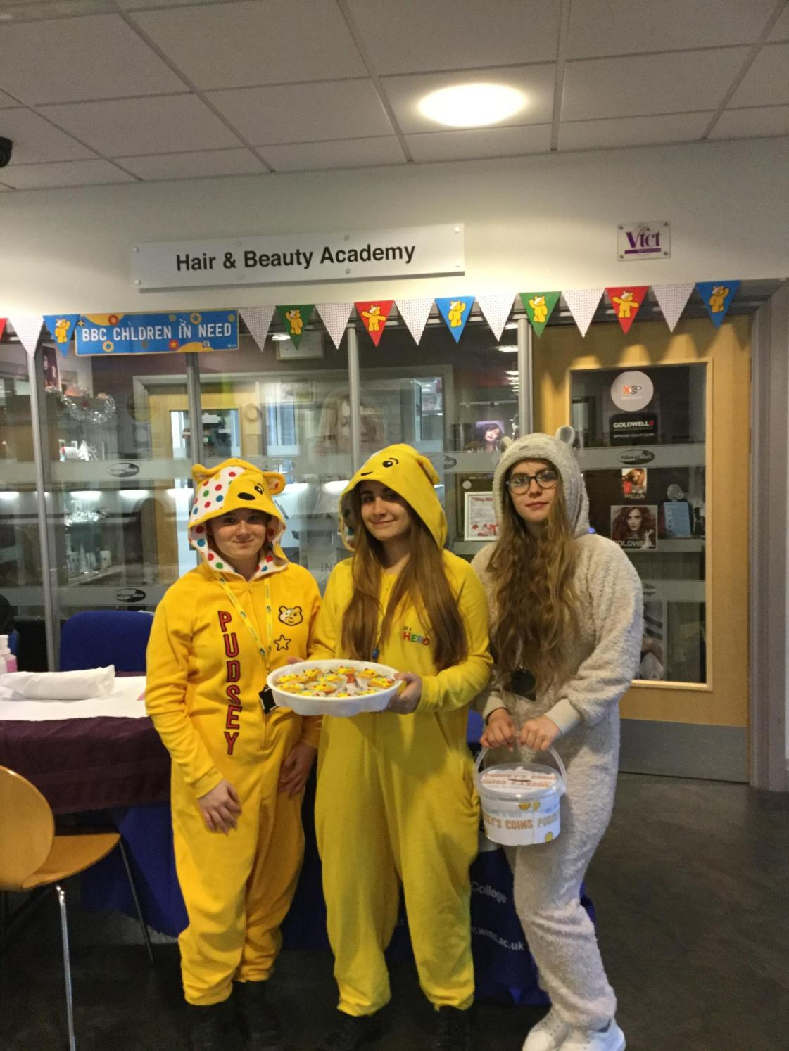 Wirral Met College students wearing pyjamas for College Fundraiser