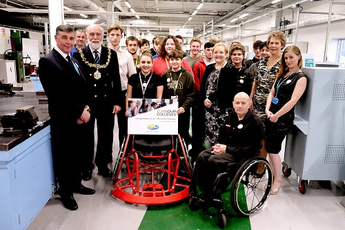 Mayor and Mayoress standing next to Wirral Met Stem Students