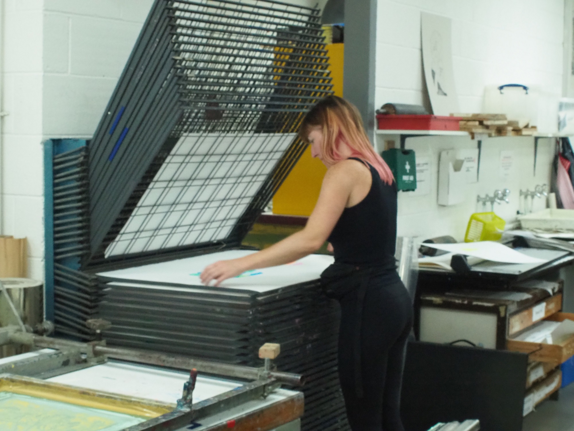 Printmaker Emily Lansley, aka GloMoth, at Wirral Met's printmaking studio.