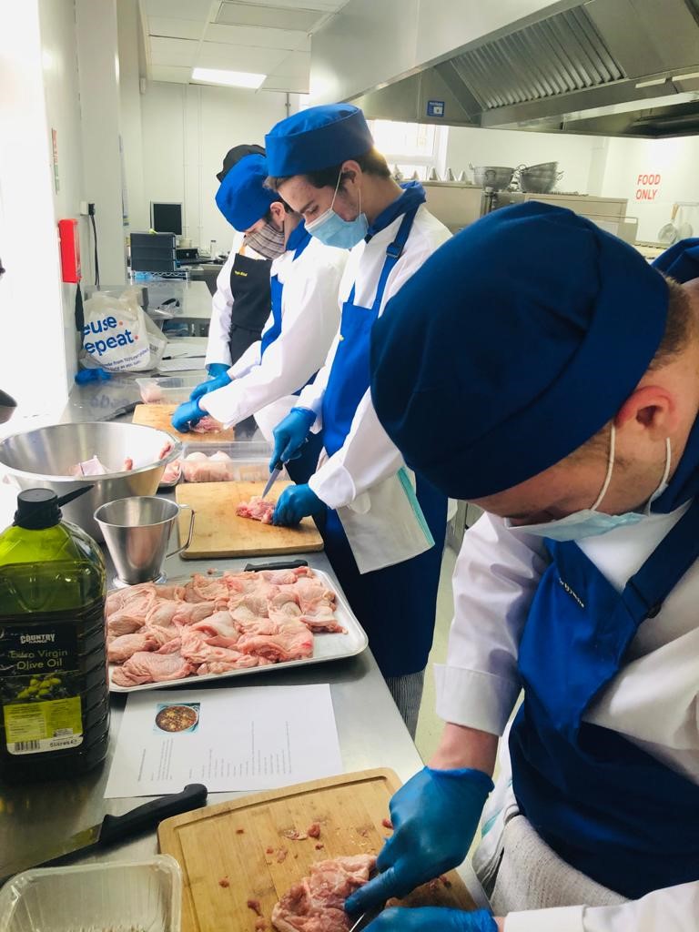 Level 1 students prepping hunters chicken