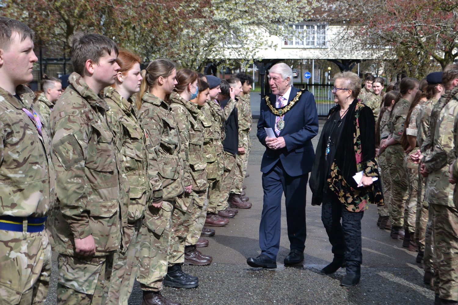 Uniformed Services students welcomed the Mayor of Wirral with a military drill
