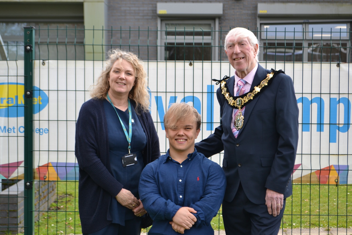 Matthew Harding (centre) with mum Michelle and Mayor of Wirral, councillor George Davies.